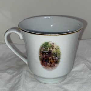 3/30$ Home Vintage white porcelain Tea Cup with illustration of horse & carriage